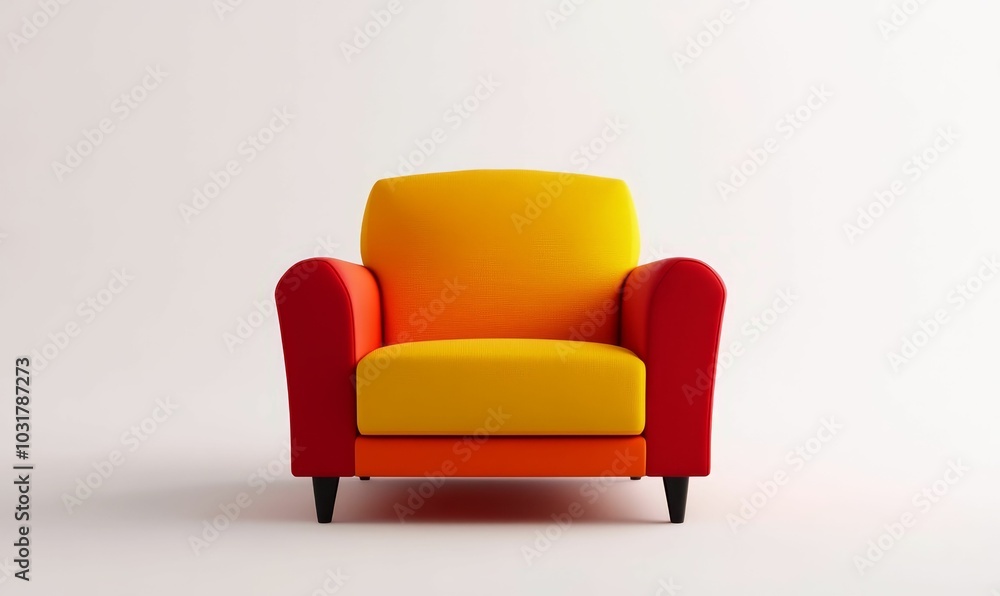 Red, yellow, and orange armchair on white. Red, yellow, and orange armchair on white.