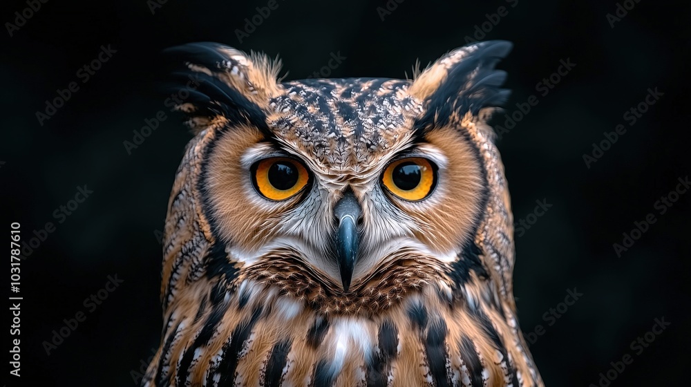 Close Up Portrait of a Majestic Owl with Intense Golden Eyes Close Up Portrait of a Majestic Owl with Intense Golden Eyes