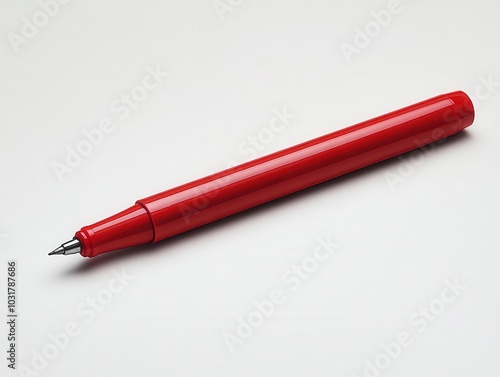 bold red marker prominently displayed against a stark white background, emphasizing simplicity and creativity, ideal for design, art education, or branding visuals with a focused aesthetic