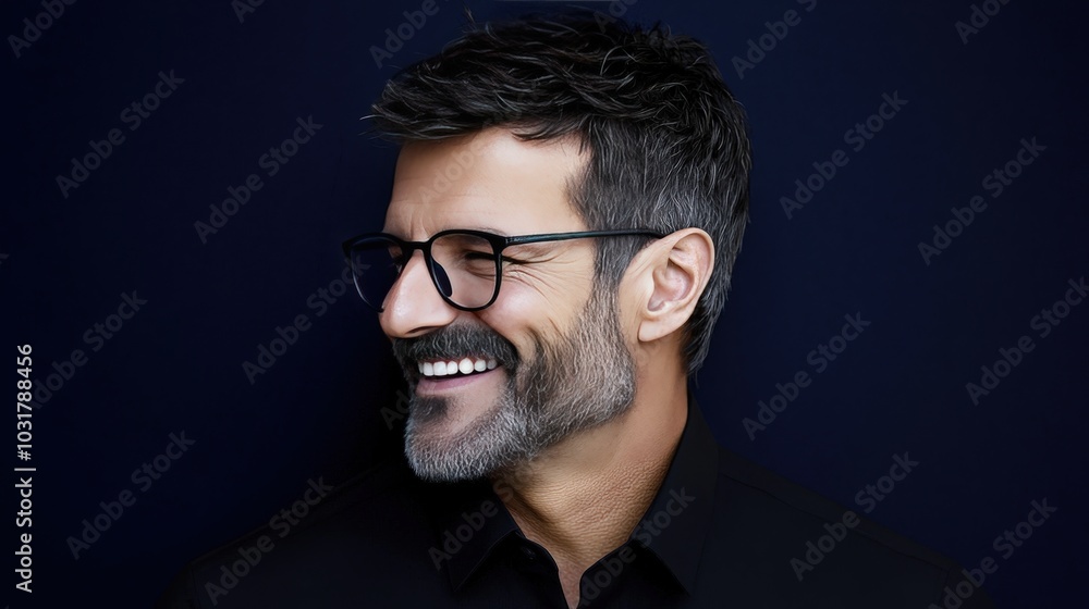 Obraz premium Smiling Man with Glasses and Beard Portrait Photography