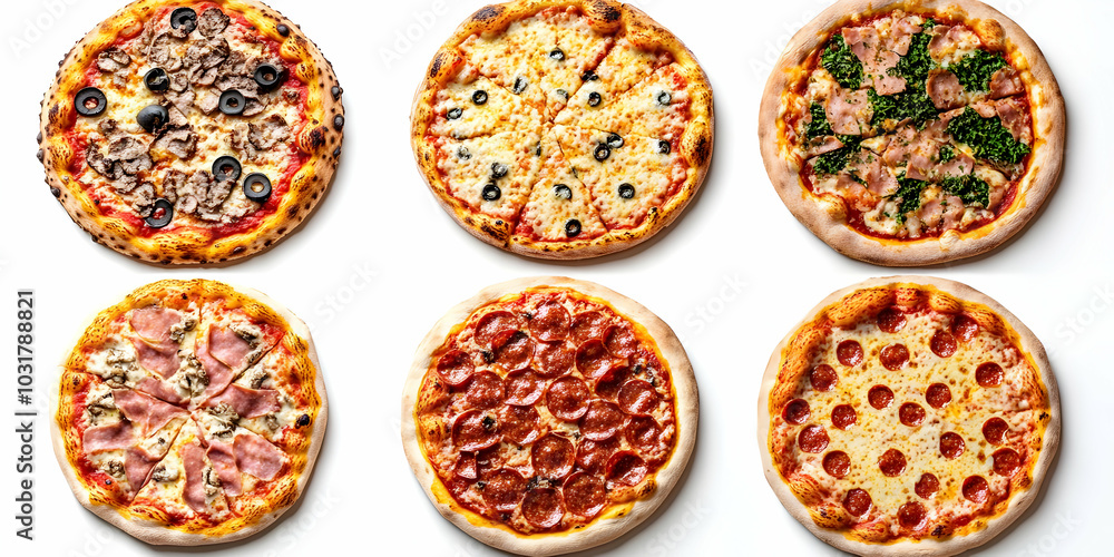Six Delicious Pizzas. Six Delicious Pizzas.