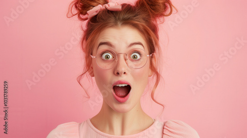 A woman in glasses and a yellow sweater has a surprised expression