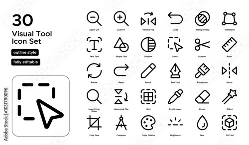 Visual Tools Line Icon Set: Color Grading, Layering, and Visual Composition Icons