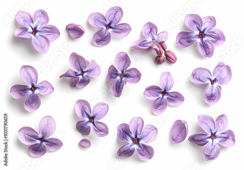 Lilac Flowers Isolated on White Background.