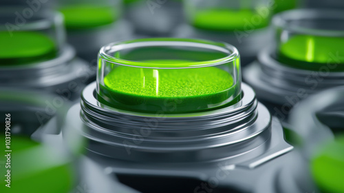 Wallpaper Mural Close-up of vibrant green contents in circular containers, showcasing a modern, sleek design ideal for products like gels or cosmetics. Torontodigital.ca