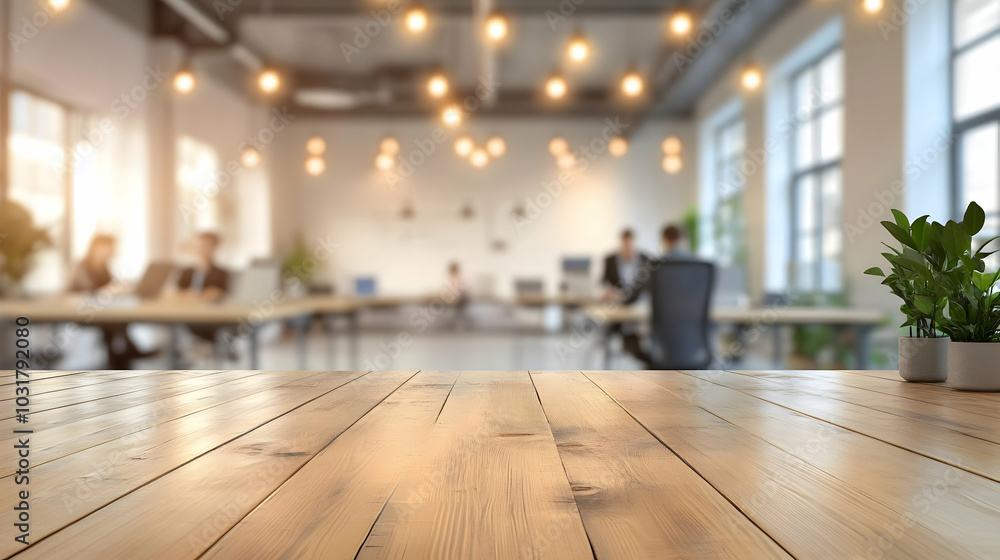 Wooden Tabletop with Blurred Office Background. Wooden Tabletop with Blurred Office Background.