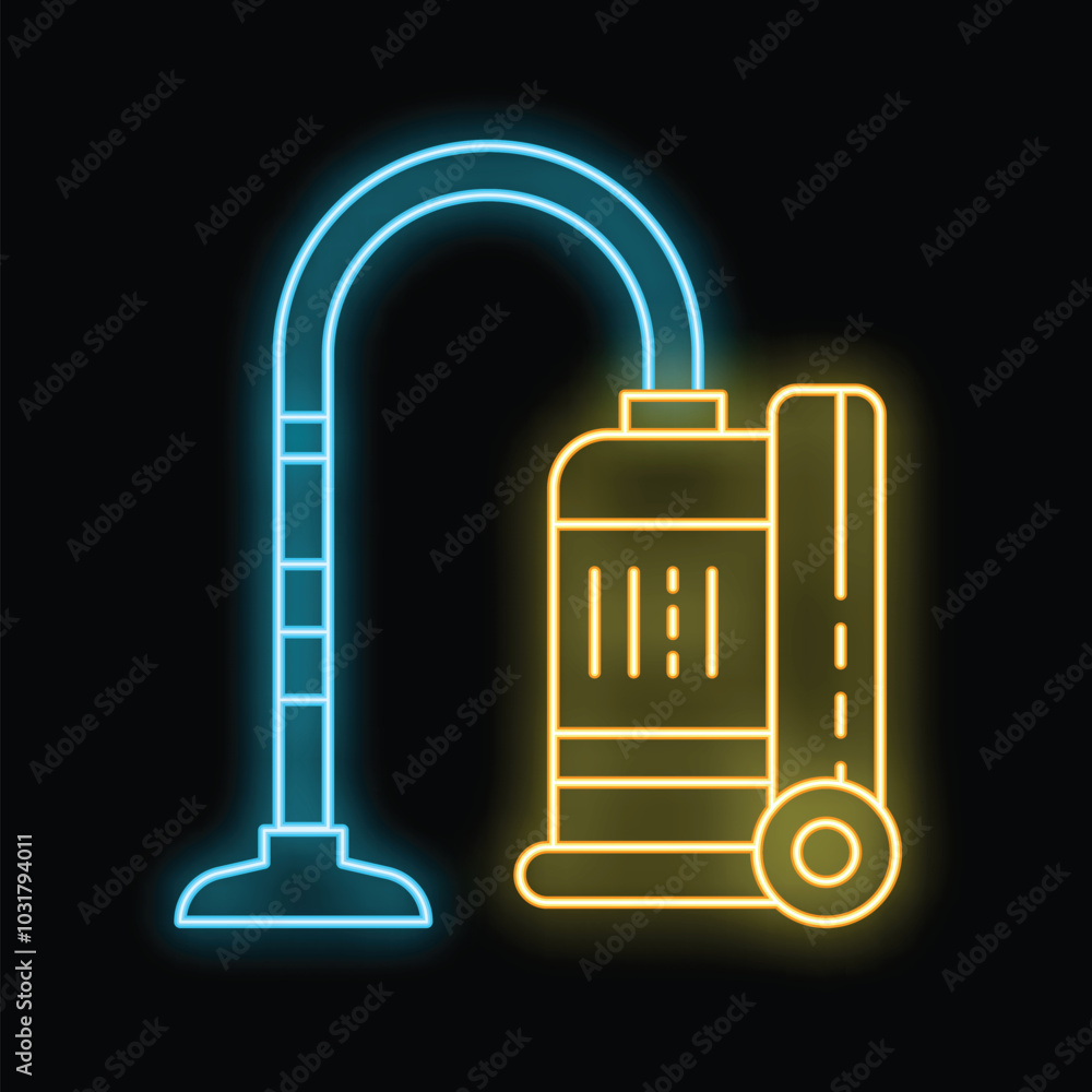 Glowing neon line vacuum cleaner icon isolated on black background vector illustration