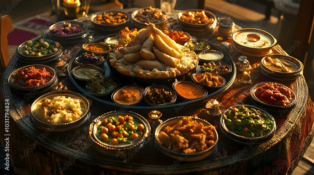 Traditional Middle Eastern Feast with Various Dishes. Traditional Middle Eastern Feast with Various Dishes.