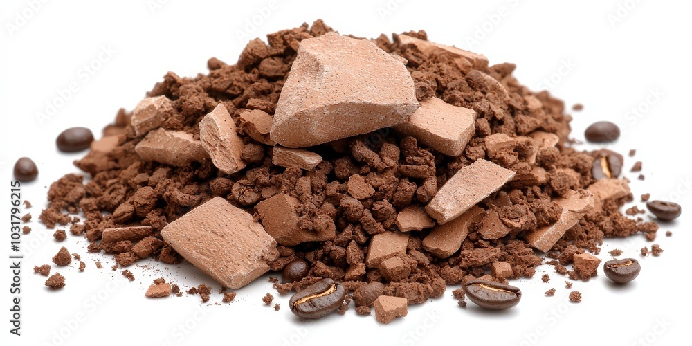 Fototapeta premium Ground Coffee Beans Heap Macro Photo Coffee Grounds Espresso Caffeine Food Drink
