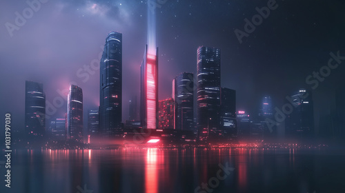 Wallpaper Mural Futuristic cityscape with glowing skyscrapers at night

 Torontodigital.ca