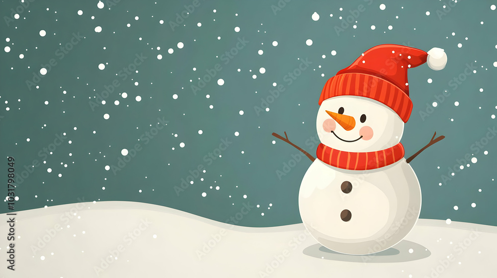 Happy Snowman In Winter Wonderland. Happy Snowman In Winter Wonderland.