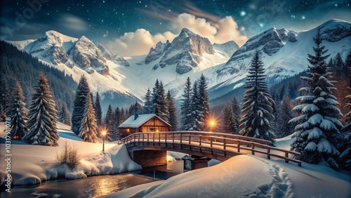 Vintage Ski Bridge in ValCenis, French Alps – Scenic Winter Landscape Photography photo