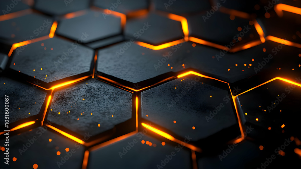 Abstract Hexagon Pattern with Glowing Orange Lines. Abstract Hexagon Pattern with Glowing Orange Lines.