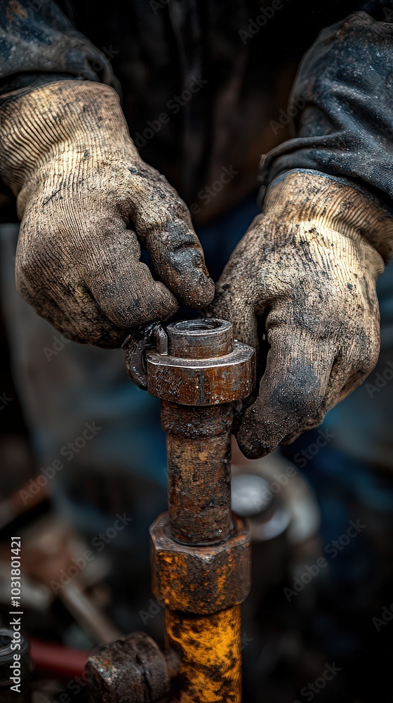 Close-up of plumber’s hand turning a pipe wrench, with the shiny metal tool gripping tightly onto a rusted pipe, highlighting the hard work and precision in plumbing. Close-up of plumber’s hand turning a pipe wrench, with the shiny metal tool gripping tightly onto a rusted pipe, highlighting the hard work and precision in plumbing.