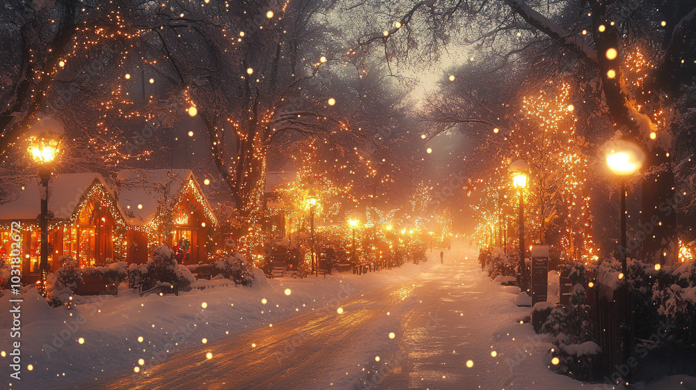 Evening winter background in the city, snow-covered streets Evening winter background in the city, snow-covered streets
