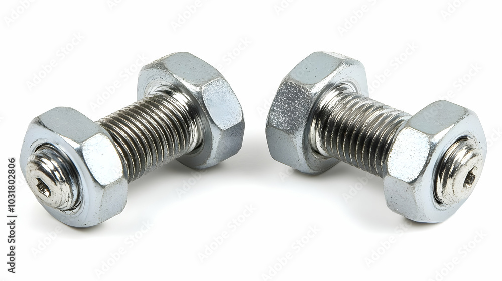 Two Metal Bolts Isolated on White Background. Two Metal Bolts Isolated on White Background.