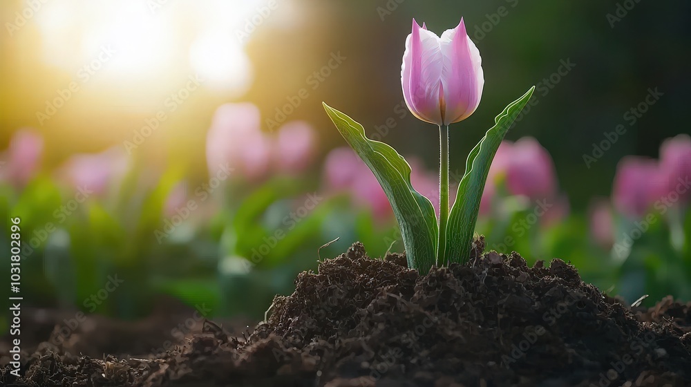 Pink Tulip Flower Blooming in Spring Field Beautiful Flower Close Up Nature Photography Pink Tulip Flower Blooming in Spring Field Beautiful Flower Close Up Nature Photography