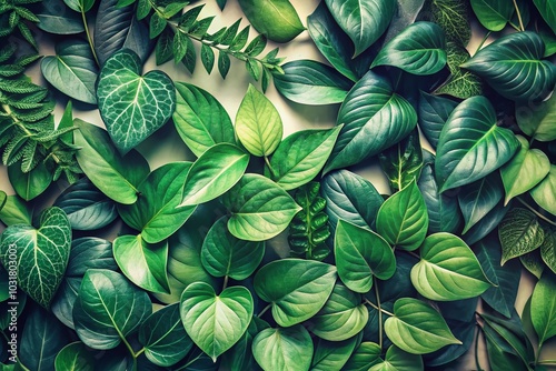 Wallpaper Mural Vintage Style Green Leaves Illustration - Nature Charm Decor Torontodigital.ca