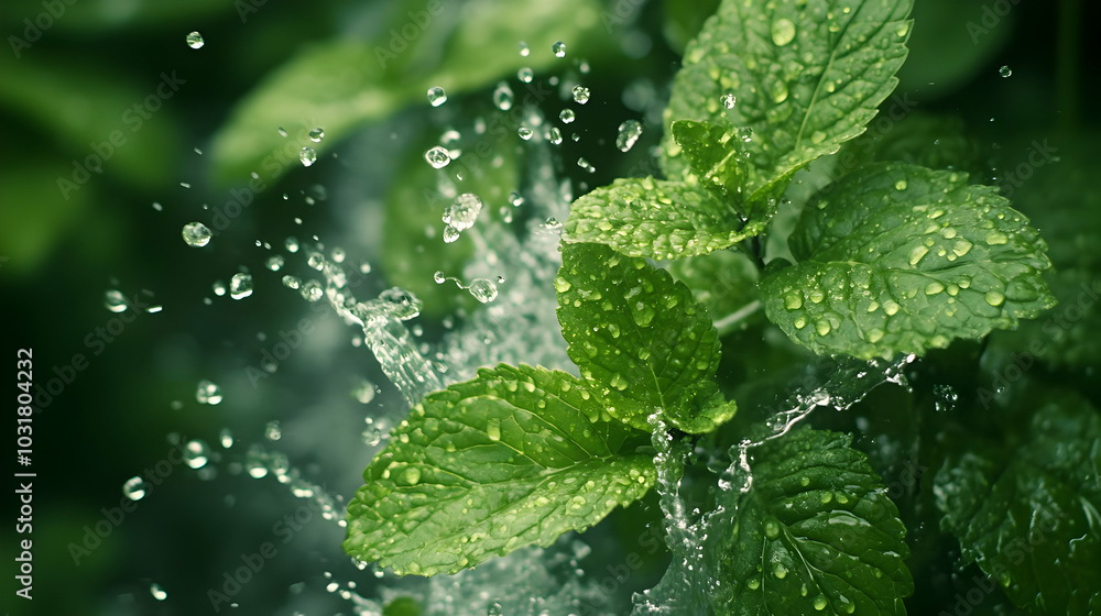 Fresh Mint Leaves with Water Droplets. Fresh Mint Leaves with Water Droplets.