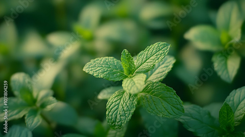 Fresh Green Mint Leaves Closeup.