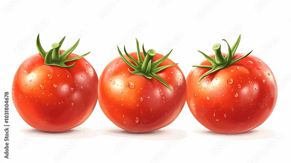 Three Red Tomatoes with Water Drops. Three Red Tomatoes with Water Drops.