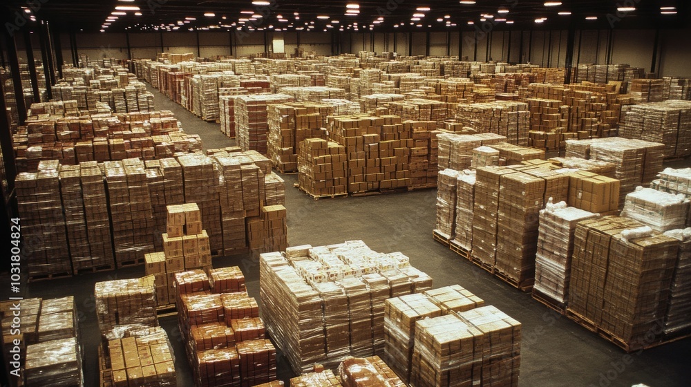 Warehouse Storage: Rows of Cardboard Boxes Warehouse Storage: Rows of Cardboard Boxes