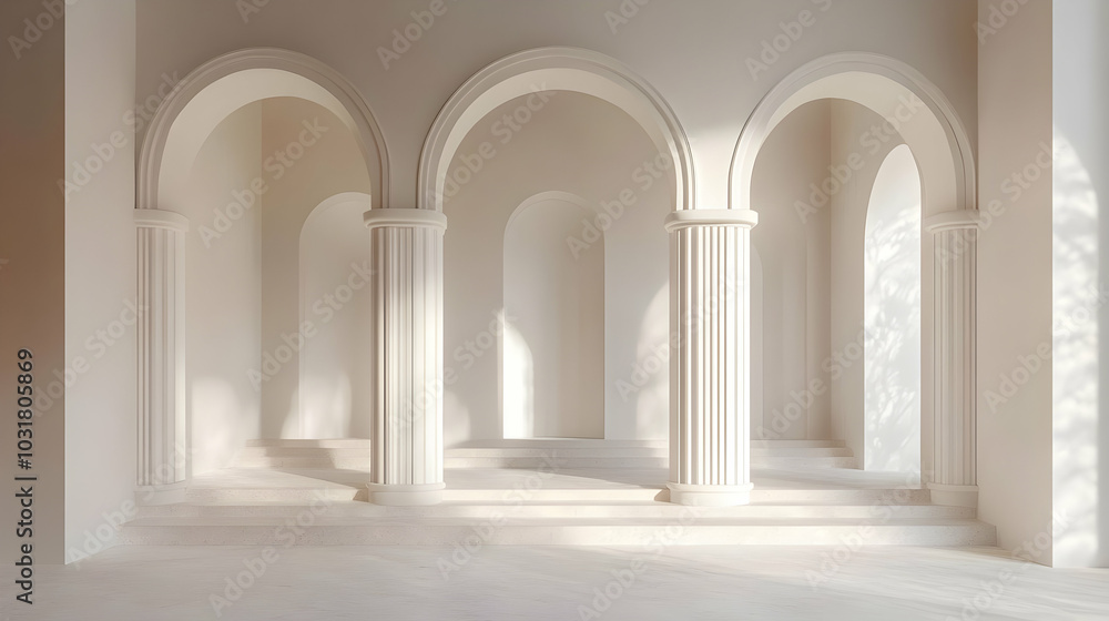 Fototapeta premium White Arched Hallway with Pillars.