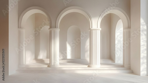 White Arched Hallway with Pillars.