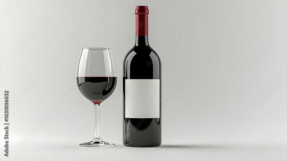 Glass of Red Wine and Bottle with Blank Label. Glass of Red Wine and Bottle with Blank Label.