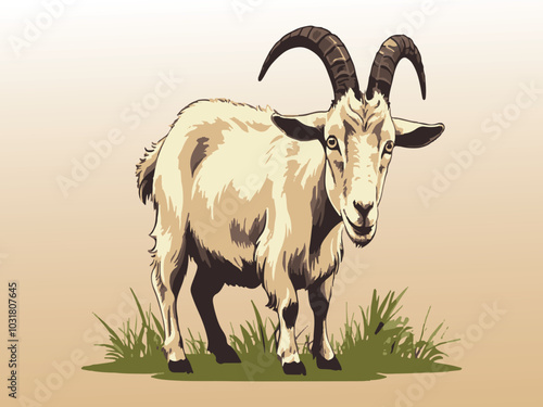 Goat flat vector illustration, Goat flat vector cartoon style illustration, Animals Concept Goat in Flat Vector