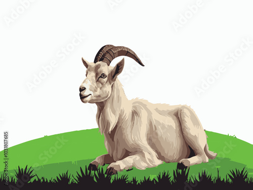 Goat flat vector illustration, Goat flat vector cartoon style illustration, Animals Concept Goat in Flat Vector