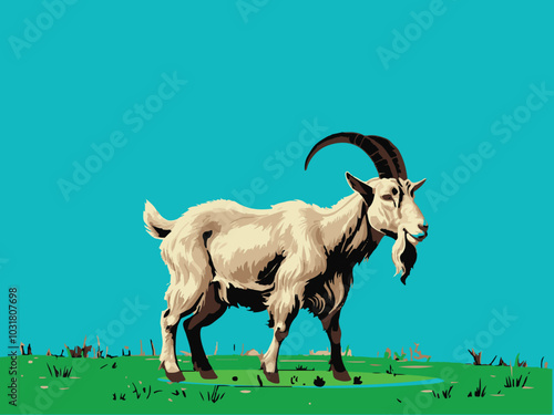 Goat flat vector illustration, Goat flat vector cartoon style illustration, Animals Concept Goat in Flat Vector