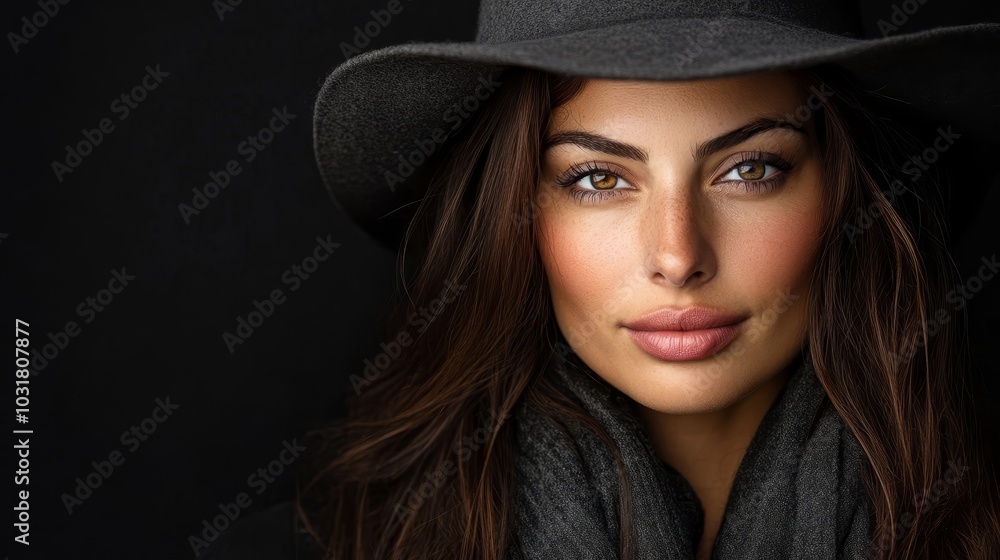 A close-up of a person wearing a hat and a scarf around her neck A close-up of a person wearing a hat and a scarf around her neck