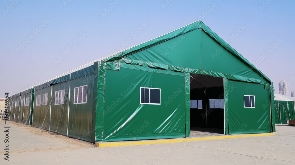 Obraz premium Green Modular Industrial Warehouse Tent