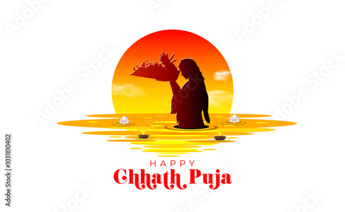 Indian festival happy Chhath Puja concept. Vector illustration.