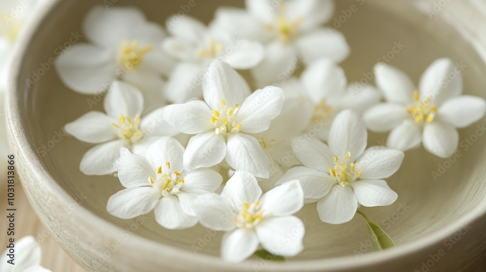 White Flowers Floating in a Decorative Bowl White Flowers Floating in a Decorative Bowl