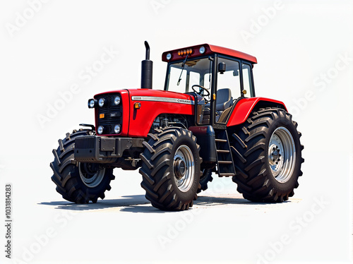 Red tractor on a white background. Agricultural machinery.