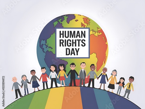 Diverse People Holding Hands Around the Globe Celebrating Human Rights Day