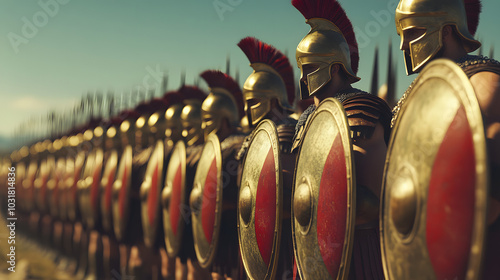 A Dynamic Illustration of a Determined Spartan Army Engaging in Battle on an Ancient Greek Battlefield