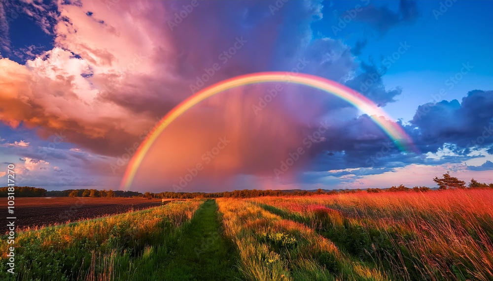 Colorful Clouds and Rainbow in the Sky After Rain Colorful Clouds and Rainbow in the Sky After Rain