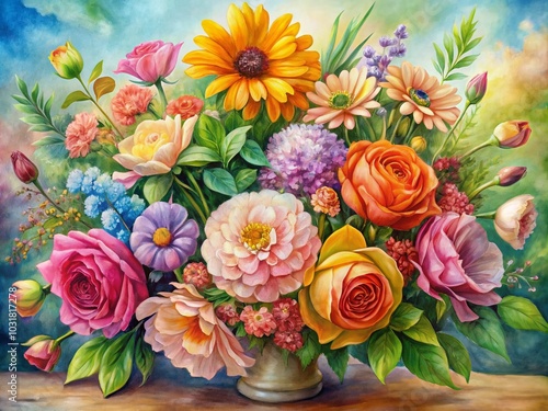 Wallpaper Mural Watercolor Flower Portraits - Beautiful Floral Art for Home Decor and Design Torontodigital.ca