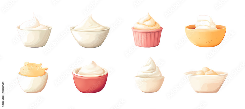Cartoon Sauces and Creams in Bowls – Top View Collection Cartoon Sauces and Creams in Bowls – Top View Collection