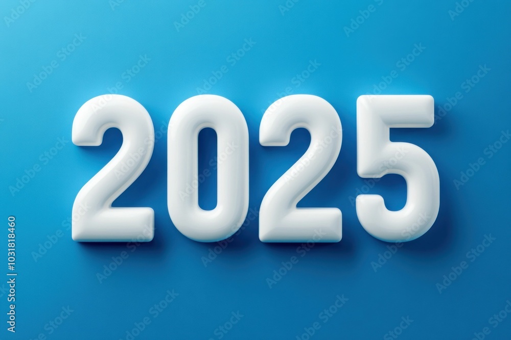 White 2025 Year Numbers on Blue Background White 2025 Year Numbers on Blue Background