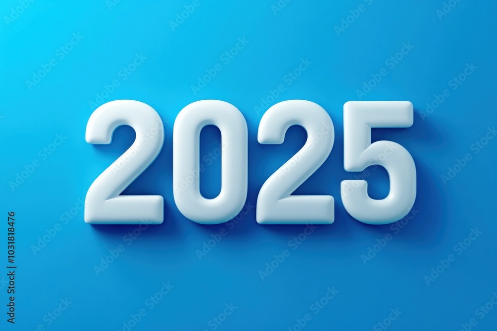 White 2025 Year Numbers on Blue Background White 2025 Year Numbers on Blue Background
