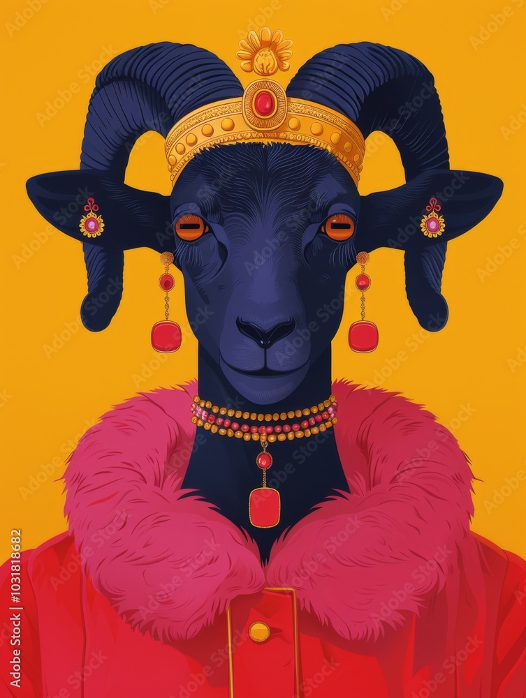 Obraz premium Royal Elegance: Sheep in Aristocratic Headdress