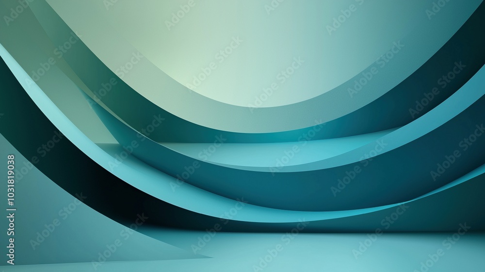 Fototapeta premium An abstract business environment in 3D, characterized by a harmonious mix of blue, teal, and grey colors, evokes a professional atmosphere.