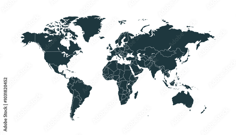 World map. Black modern vector map. Silhouette map World map. Black modern vector map. Silhouette map