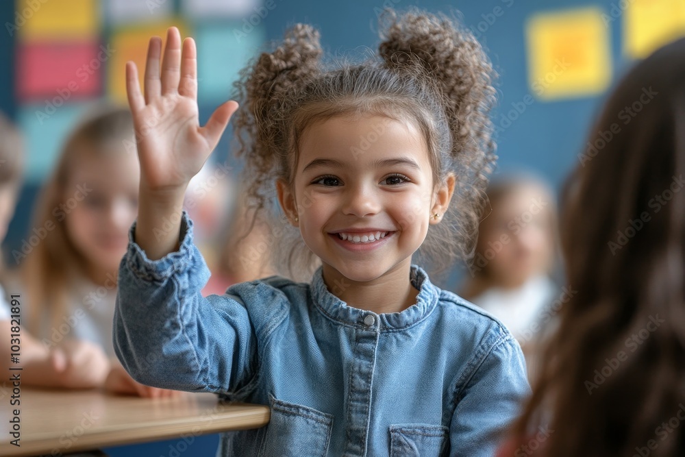 Happy schoolgirl giving high five to her teacher, sitting at her desk and smiling, woman giving support to child during lesson, Generative AI Happy schoolgirl giving high five to her teacher, sitting at her desk and smiling, woman giving support to child during lesson, Generative AI