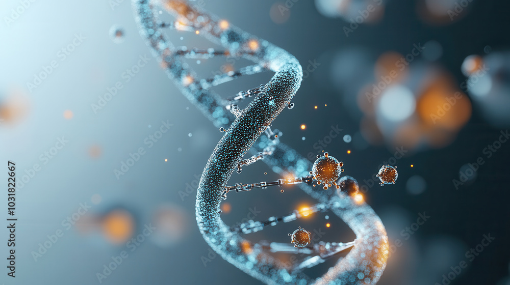 DNA strand wrapping around viral molecules, showcasing intricate details and vibrant colors. This captures complexity of molecular interactions in visually stunning manner DNA strand wrapping around viral molecules, showcasing intricate details and vibrant colors. This captures complexity of molecular interactions in visually stunning manner