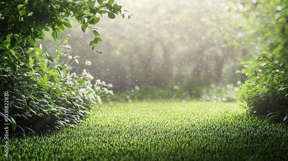 Fototapeta premium Lush Green Landscape with Soft Sunlight